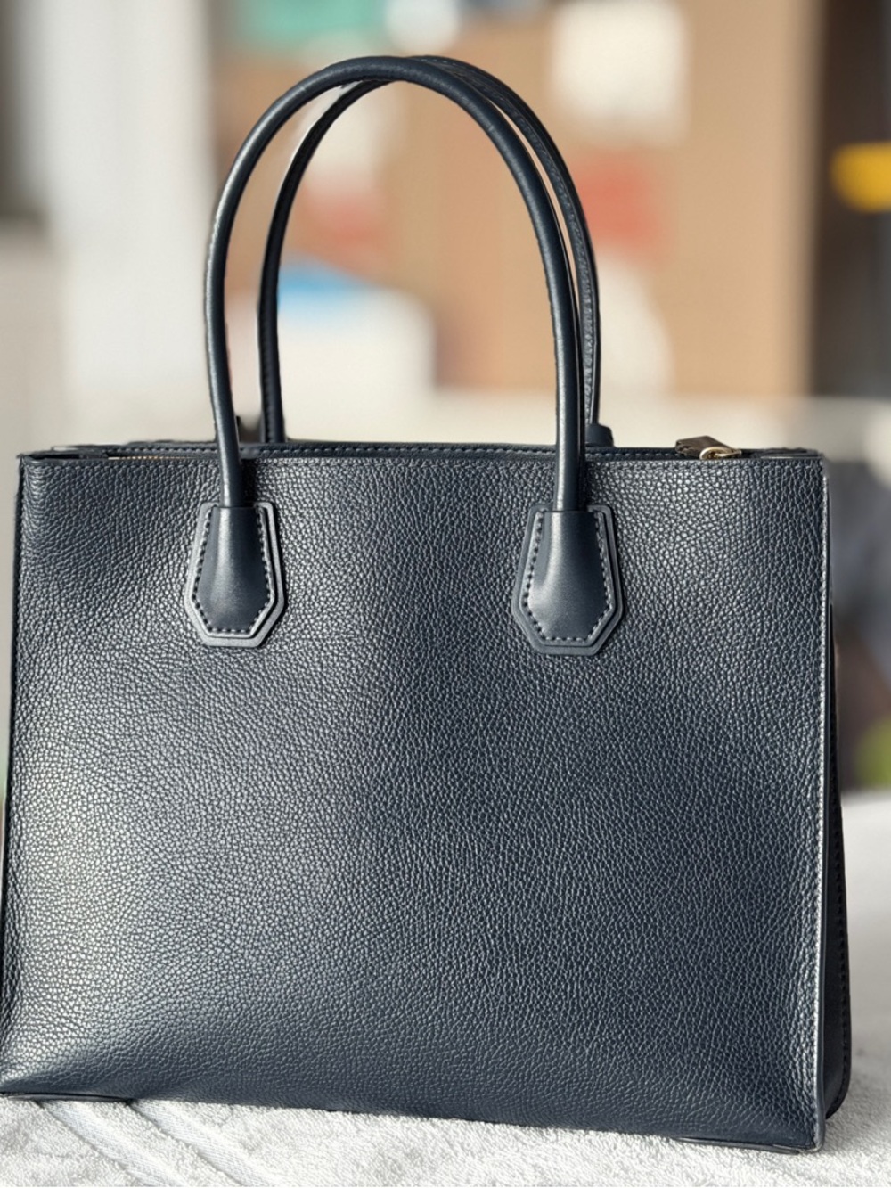 Michael Kors Mercer Pebbled Leather Tote - Admiral Blue - Picture 2 of 8